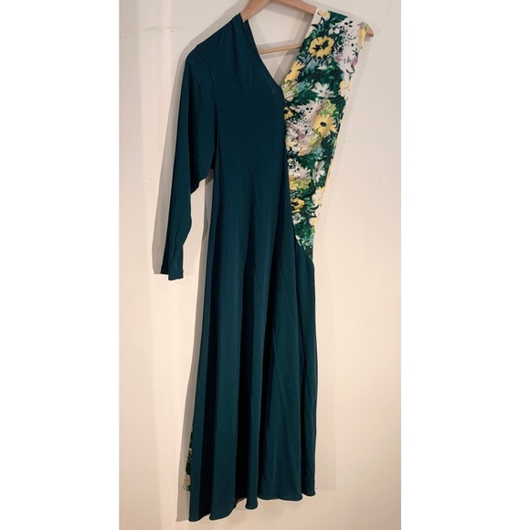 NWOT Zara Teal Green/Floral Asymmetric Dress- Size XS - Picture 6 of 8
